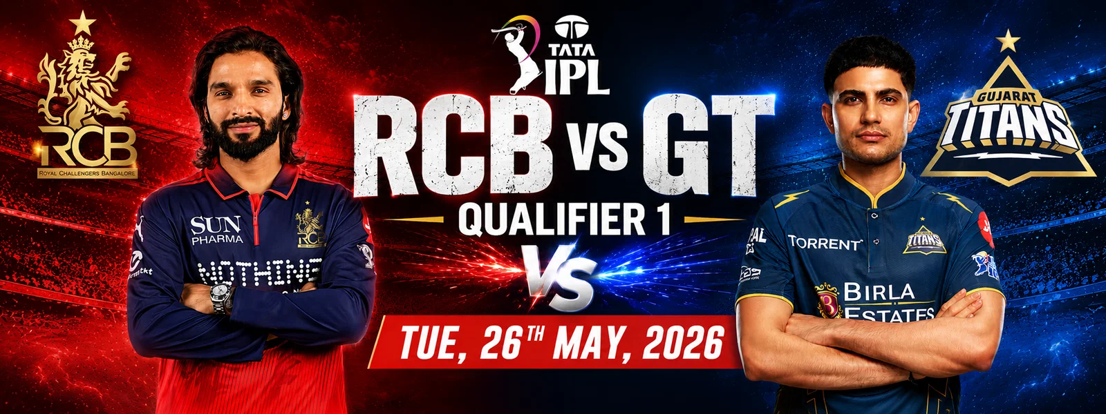 Royal Challengers Bengaluru vs Gujarat Titans Qualifier 1 Live Streaming: When and Where to Watch IPL 2026 Tonight? 1 Royal Challengers Bengaluru vs Gujarat Titans Qualifier 1 Live Streaming: When and Where to Watch IPL 2026 Tonight?